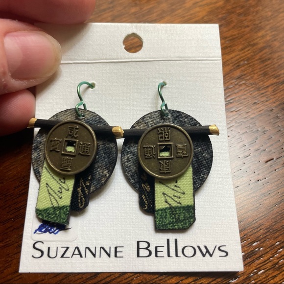 Suzanne Bellows Hand Painted Silk Green Earrings and Necklace Set - Picture 6 of 6